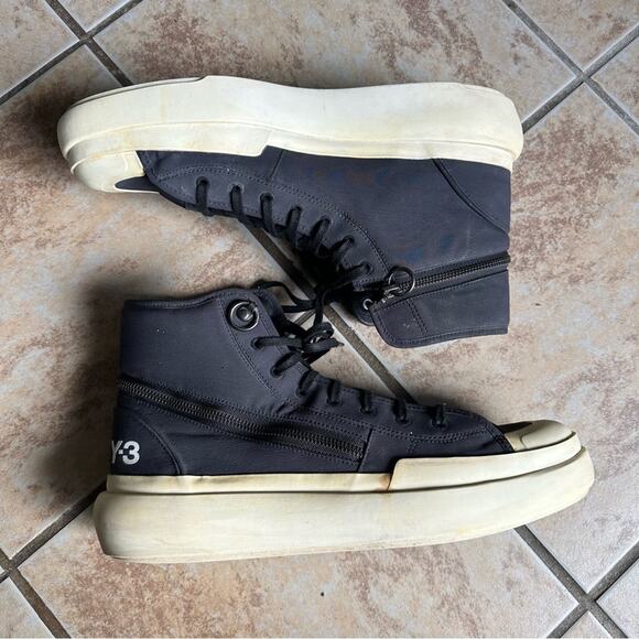Adidas Y-3 Yohji Yamamoto Ajatu Court‎ High Size 12 1/2 Black Cream White - Picture 4 of 13